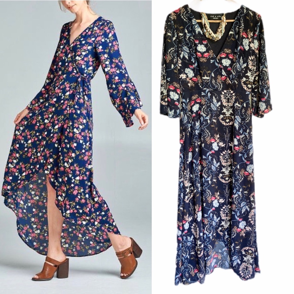 Blue Maxi Dress Love Kuza Size M Floral Navy
